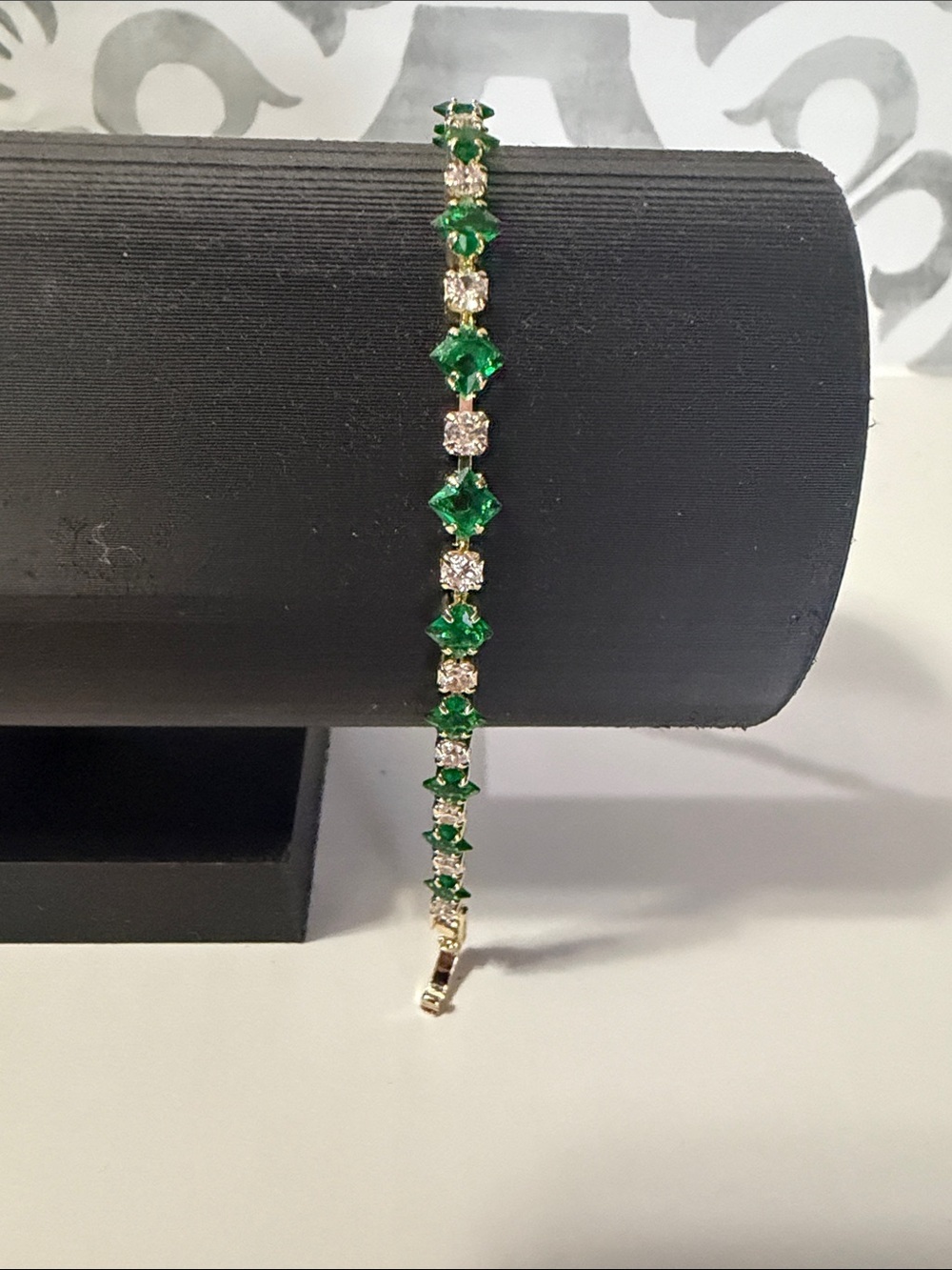 Square-Cut Green and Clear Tennis Bracelet - Women Jewelry 6.5” with 1/2” ext.